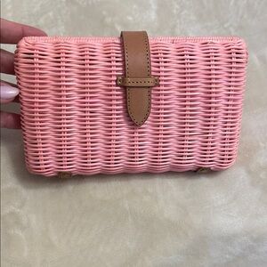 NWT J. Crew Pink Woven Clutch with Tan Accent